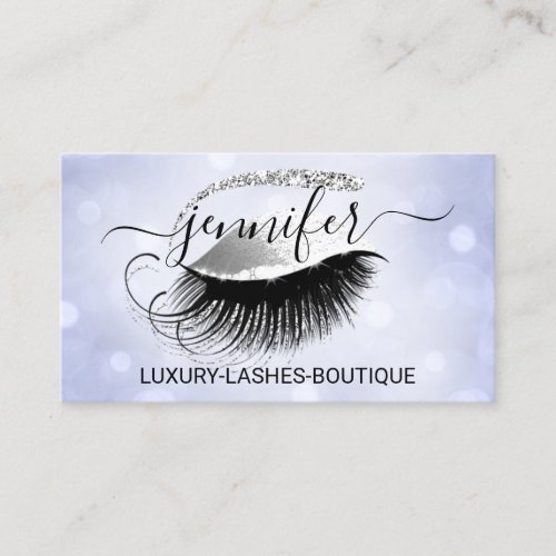 Makeup Eyelash QR Code Logo Glitter Silver Gray Business Card