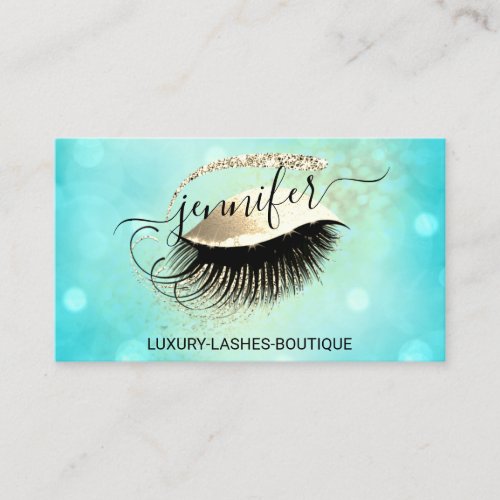 Makeup Eyelash QR Code Ocean Glitter Eye Gold Business Card