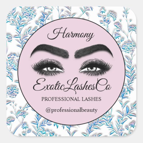 Makeup Eyelash SPA Cleaner Floral Blue Pink White Square Sticker