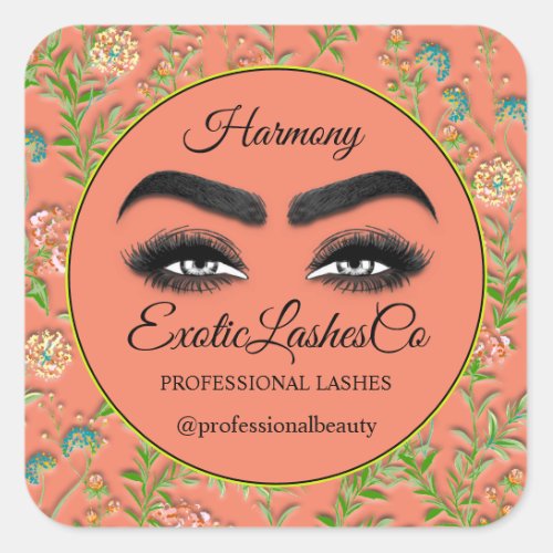 Makeup Eyelash SPA Cleaner Floral Mint Green Coral Square Sticker