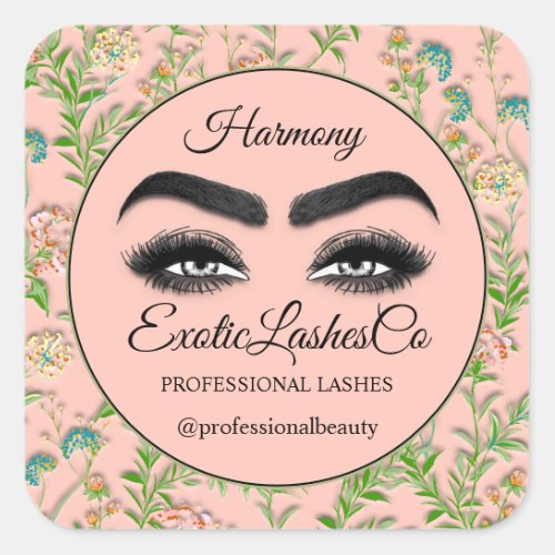 Makeup Eyelash SPA Cleaner Floral Mint Green Peach Square Sticker