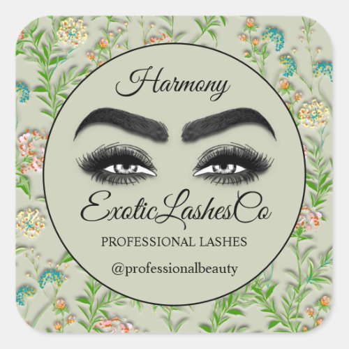 Makeup Eyelash SPA Cleaner Floral Mint Green Square Sticker