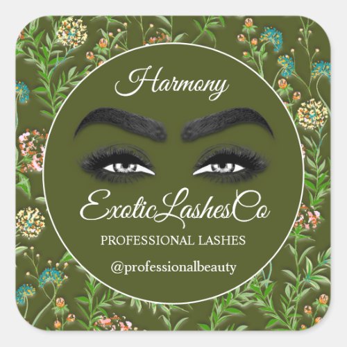 Makeup Eyelash SPA Cleaner Floral Mint Greenery Square Sticker