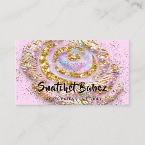 Makeup Eyelash Studio Holograph Pink QR Code Logo  Business Card