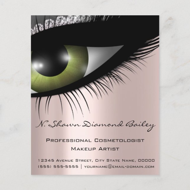 Makeup Eyelashes Beauty Salon Green Eyes Silver Flyer (Back)