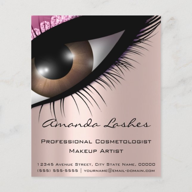 Makeup Eyelashes Beauty Salon Pink Rose Diamond Flyer (Back)