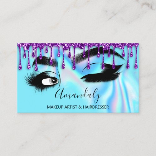 Makeup Eyelashes Brow QR CODE Logo Holograph Blue Business Card