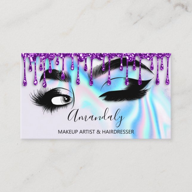 Makeup Eyelashes Brow QR CODE Logo Holograph Drips Business Card (Front)