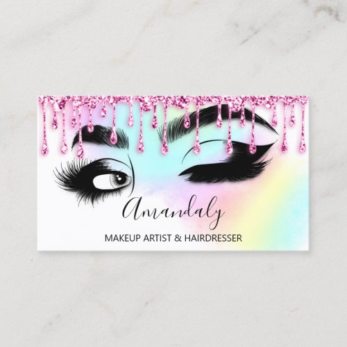 Makeup Eyelashes Brow QR CODE Logo Pink Drips Business Card