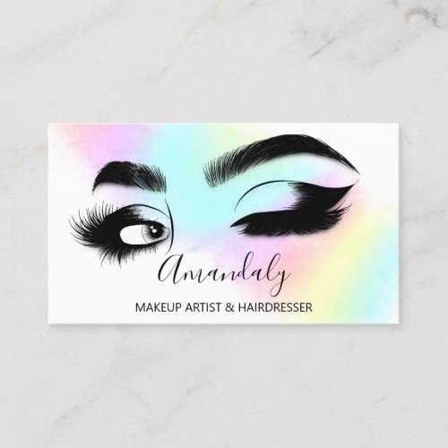 Makeup Eyelashes Brow QR CODE Logo Pink Ombre Business Card