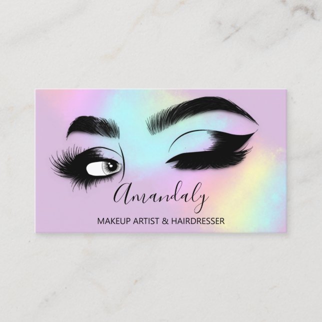 Makeup Eyelashes Brow QR CODE Logo Pink Pastels Business Card (Front)