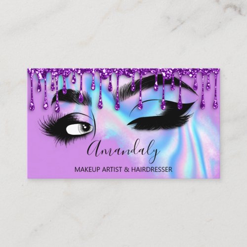Makeup Eyelashes Brow QRCODE Logo Holograph Purple Business Card