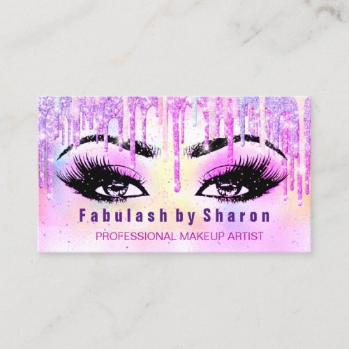 Makeup Eyelashes Holograph Unicorn Drips Pink Business Card