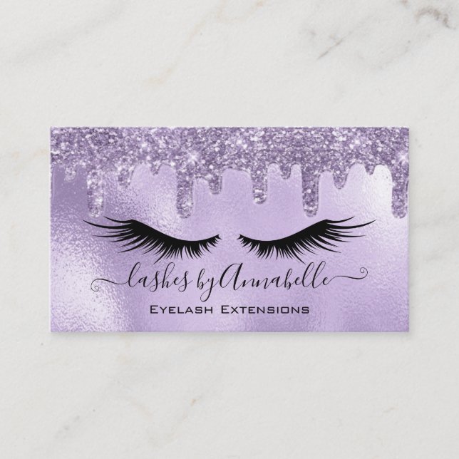 Makeup EyeLashes Sparkle Glitter Drip Blush Purple Business Card (Front)