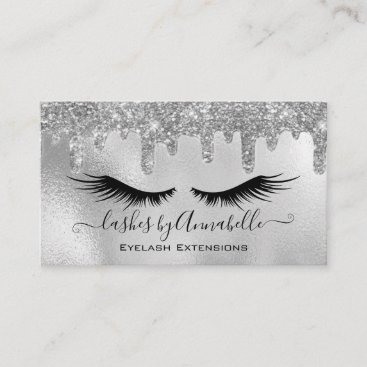 Makeup EyeLashes Sparkle Glitter Drip Silver Business Card