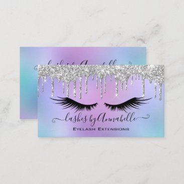 Makeup EyeLashes Sparkle Silver Glitter Drip Business Card