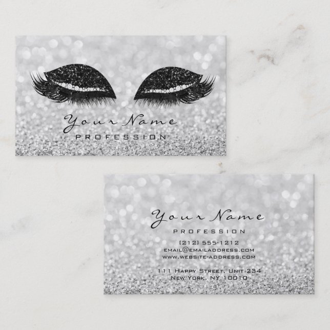 Makeup Eyes Lashes Extension Glitter Gray Black Business Card (Front/Back)