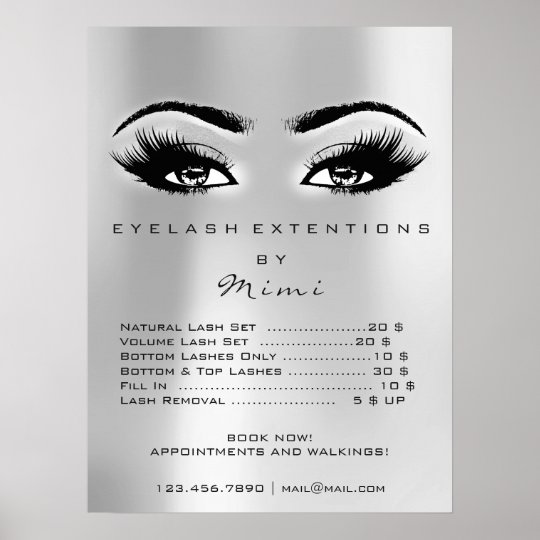 makeup-eyes-lashes-extension-price-list-gray-poster-zazzle
