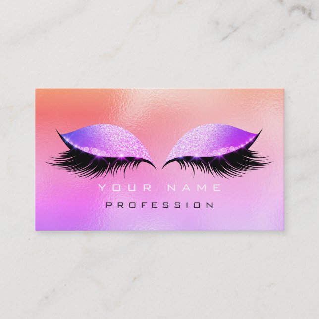 Makeup Eyes Lashes Glitter Glass Pink Ombre Miami Business Card (Front)