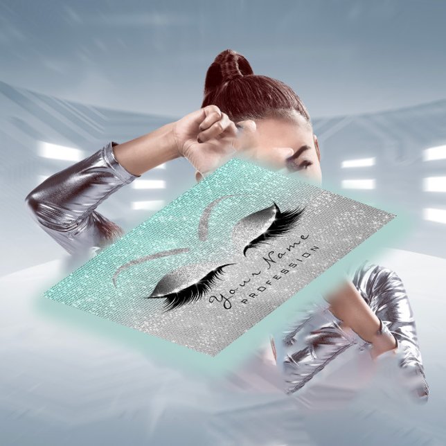 Makeup Eyes Lashes Glitter Silver Gray Blue  Aqua Appointment Card (Makeup Eyes Lashes Glitter Silver Gray Blue Aqua Appointment Card)