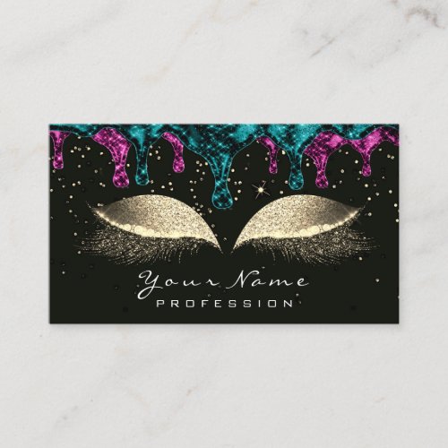 Makeup Eyes Lashes Glitter Wax Epilation Pink Teal Business Card