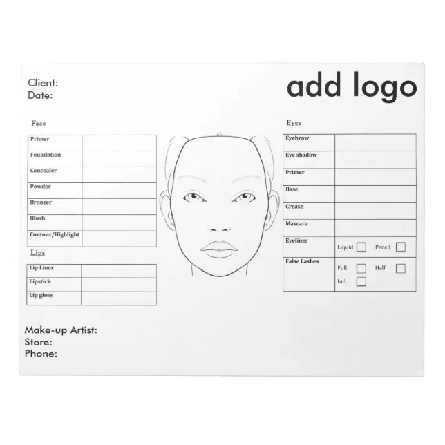 Makeup Theme Notepad Makeup Face Chart Notepad | Zazzle