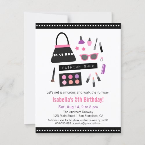 Makeup Fashion Show Birthday Party Invitations
