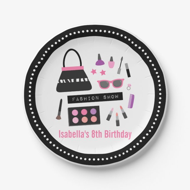 Makeup Fashion Show Birthday Party Supplies Paper Plates (Front)