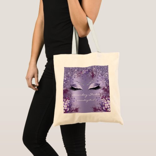 Makeup Florals Eyes Glitter Drips Wedding Purple Tote Bag