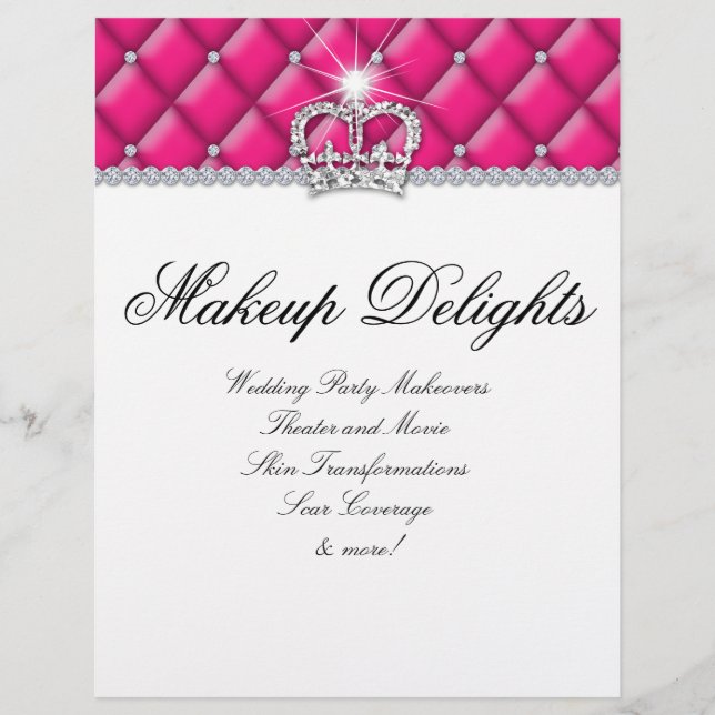 Makeup Flyer Hair Salon Satin Diamonds Pink White (Front)