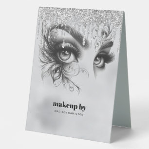 Makeup Glam Dripping silver Glitter Table Tent
