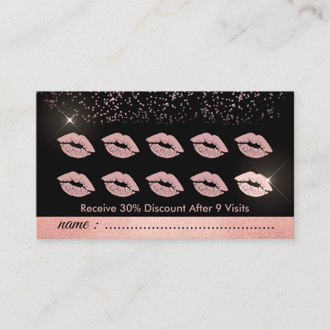 Makeup Glitter dots punch lips loyalty Business Card (Front)