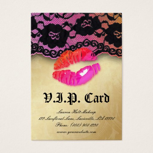 Customizable Makeup Glossy Lips N Lace VIP Card Pink Orange Business Card