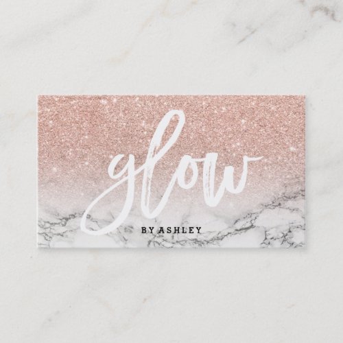 Makeup glow typography rose gold glitter marble business card