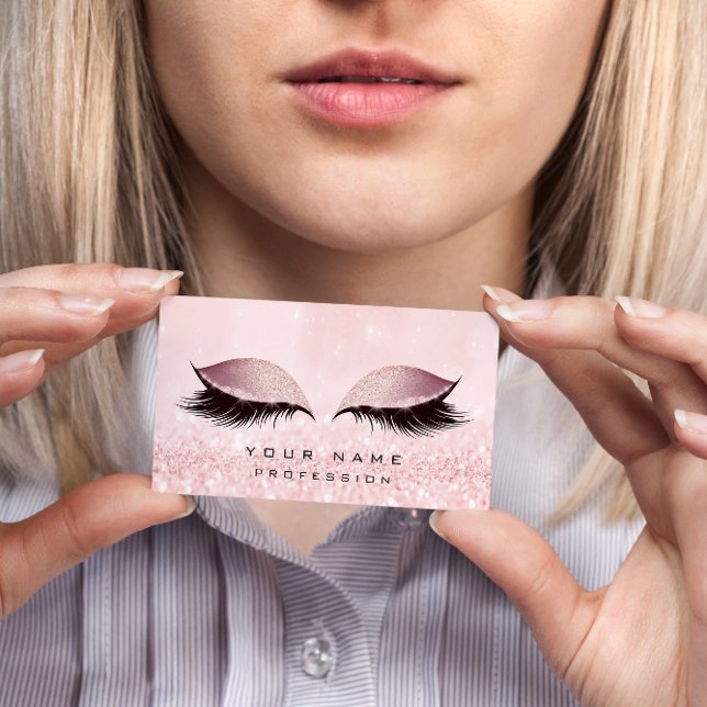 Makeup Gold Blush Pink Glitter Eye Lash Extension Business Card (Creator Uploaded)