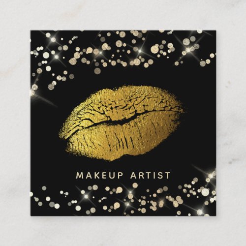  Makeup Gold Glitter Lips Gold Confetti Square Business Card