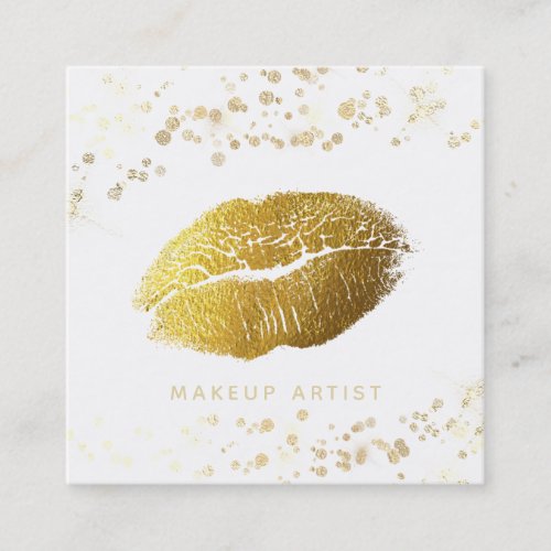  Makeup Gold Glitter Lips Gold Confetti White Square Business Card