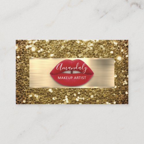 Makeup Gold Glitter QR Code Logo Red Lips Business Business Card