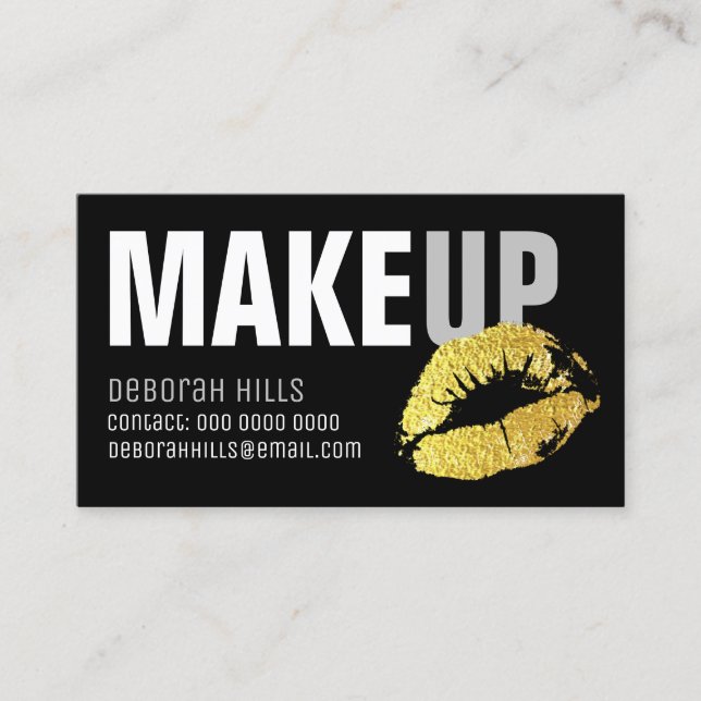 makeup gold lips contact-card / make-up artist calling card (Front)
