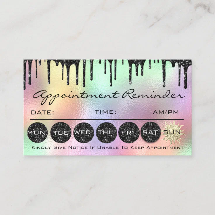 Makeup Hair Appointment Reminder Black Drips Business Card Zazzle
