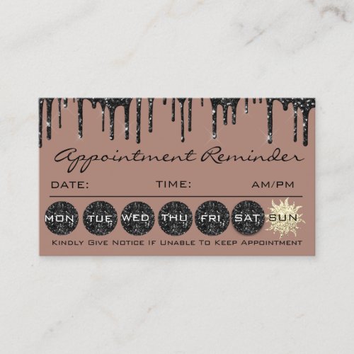 Makeup Hair Appointment Reminder Black Glitter Business Card