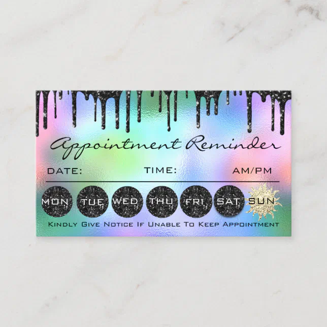 Makeup Hair Appointment Reminder Black Glitter Business Card Zazzle