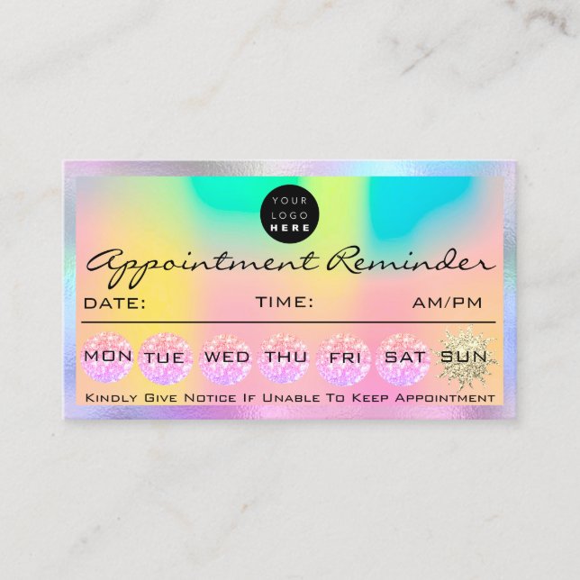 Makeup Hair Appointment Reminder Holograph Logo Business Card (Front)