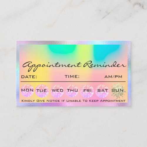 Makeup Hair Appointment Reminder Holograph Pink Business Card