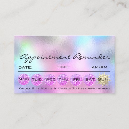 Makeup Hair Appointment Reminder Holograph Pink Business Card