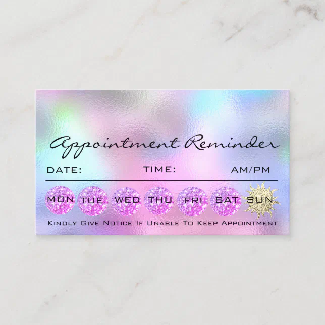 Makeup Hair Appointment Reminder Holograph Pink Business Card Zazzle