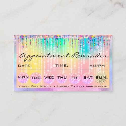 Makeup Hair Appointment Reminder Holograph Rainbow Business Card