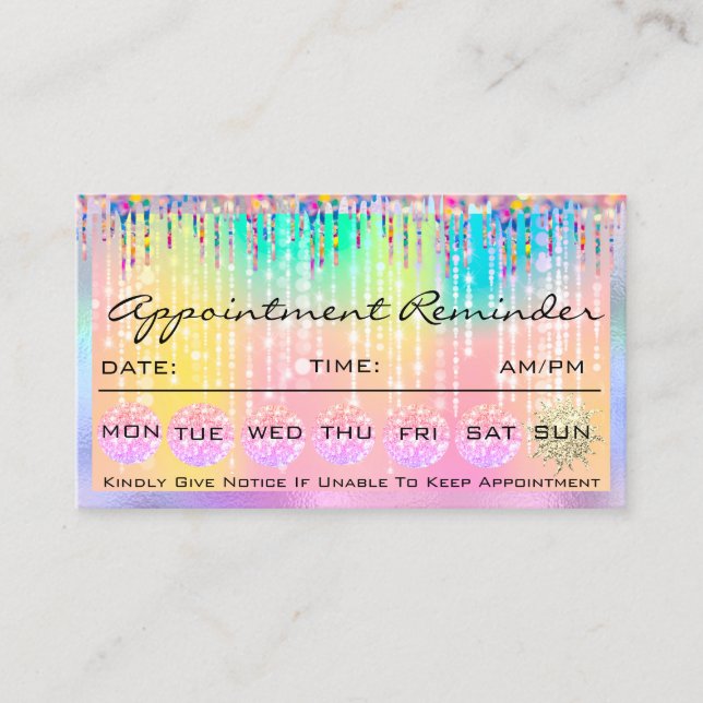 Makeup Hair Appointment Reminder Holograph Rainbow Business Card (Front)