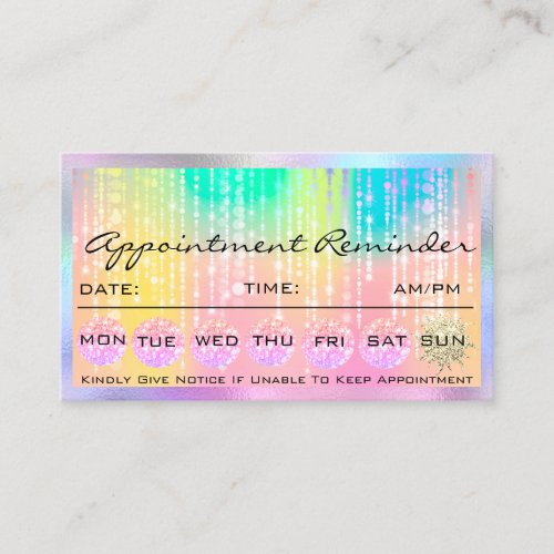 Makeup Hair Appointment Reminder Holograph Unicorn Business Card