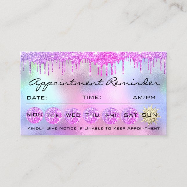 Makeup Hair Appointment Reminder Pink Drips Business Card (Front)